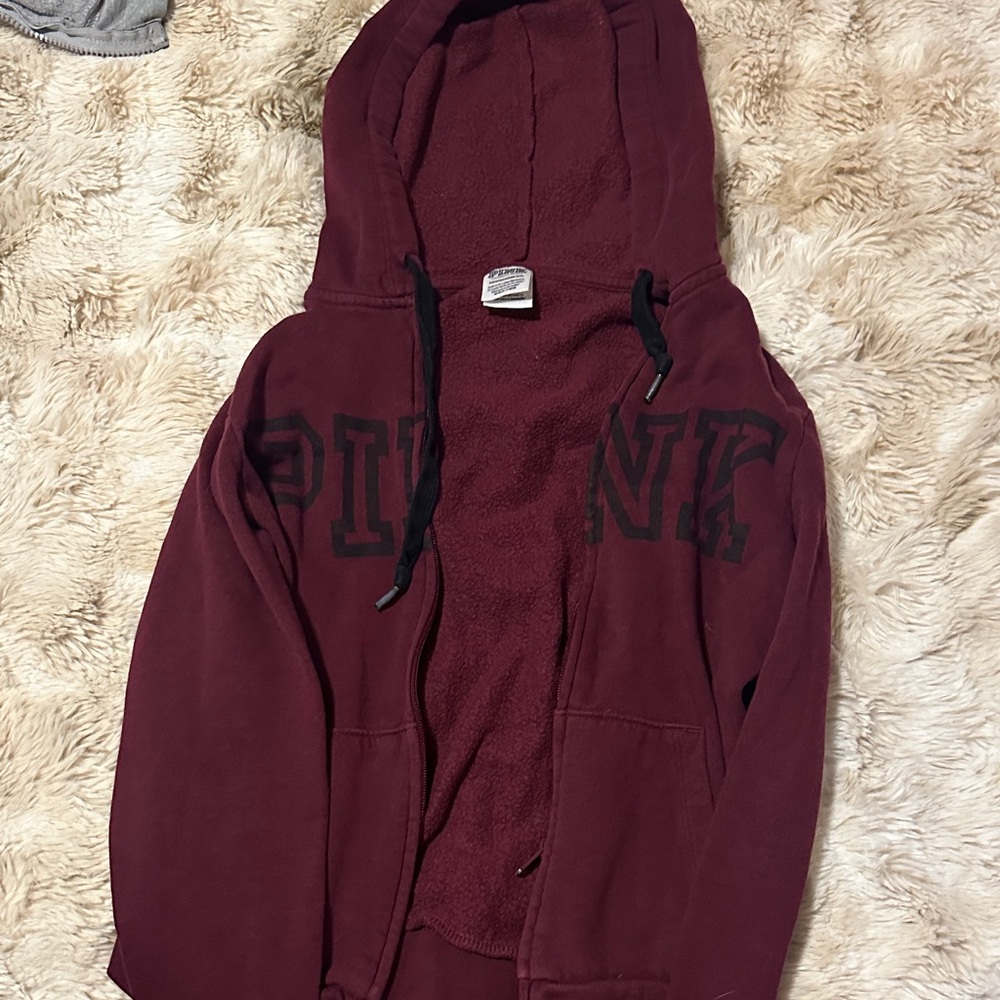 Victoria's Secret PINK Burgundy Hoodie with Black Text